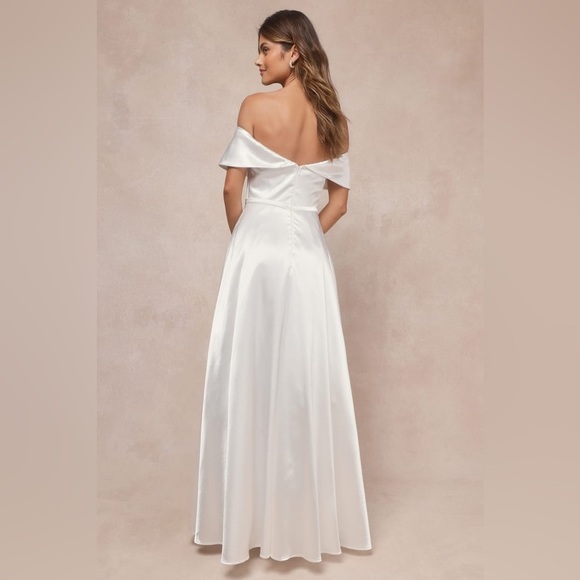 LULU’S Greatest Hits White Satin Off-The-Shoulder Maxi Dress - Picture 3 of 5